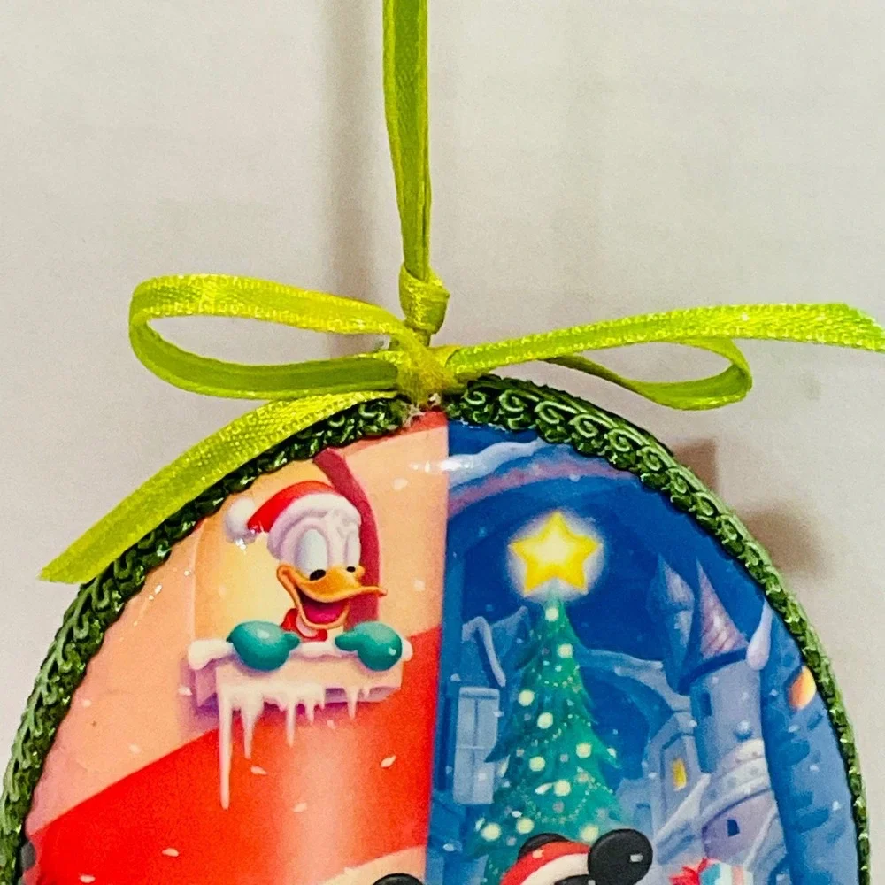 Walt Disney Mickey Minnie Mouse decoupage Christmas ornament ribbon vintage 1998